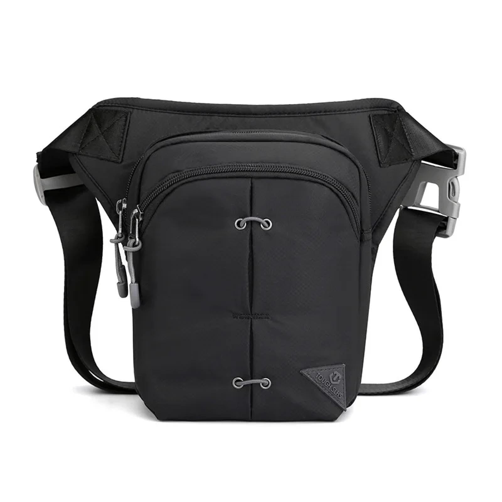 Riñonera Hombre Drop Leg Bag Cintura Viaje Nylon Cinturón Masculino Bolsos De Cadera Cruzados Negro