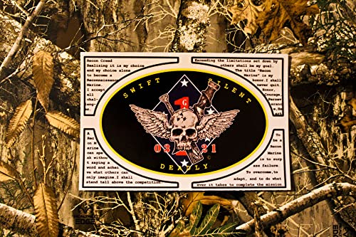 Image of Recon Jack 3 inch by 4.75 inch Oval Sticker with Recon Jack Logo in The Center and The 1st Marine Division Logo Behind it and 0321 on Each Side of The Jack.