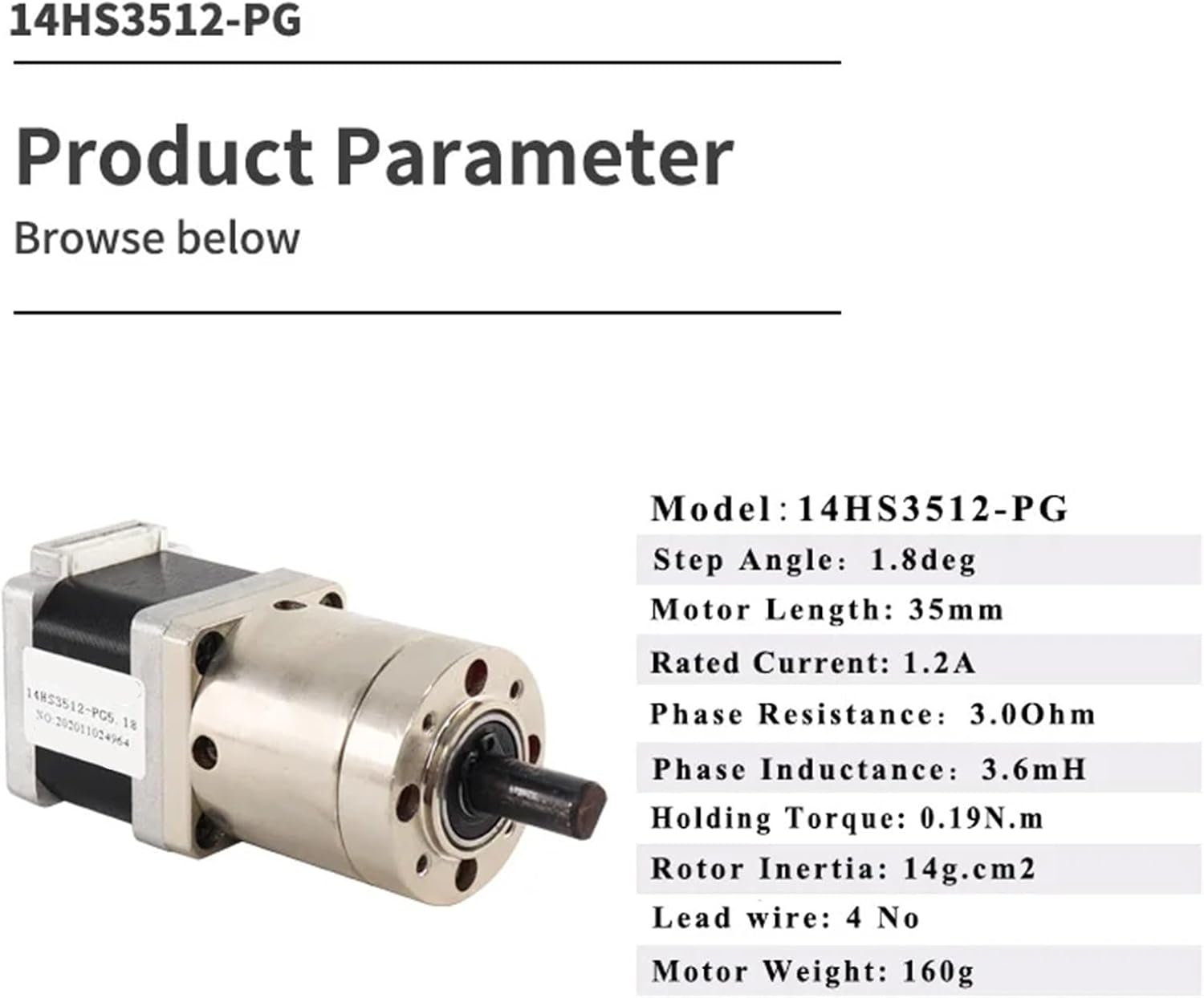 5 Pcs 14 Stepper Motor Ratio14-1 19-1 27-1 51-1 71-1 Stepper Motor 14HS3512-PG Extruder Gear 35 Motor Optional Planetary(Ratio 720-1)