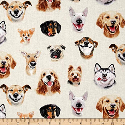 Elizabeth's Studio 0460636 Pet Selfies Dogs Fabric by The Yard, Cream