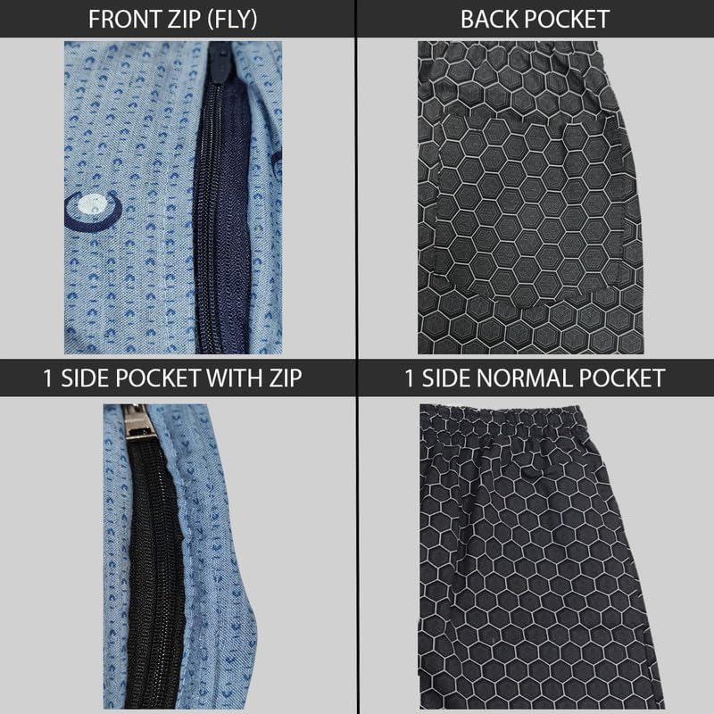 Image of Men's Cotton Shorts Waistband, Zip Fly, 1 Zip Pocket, Back Pockets (Pack of 2)