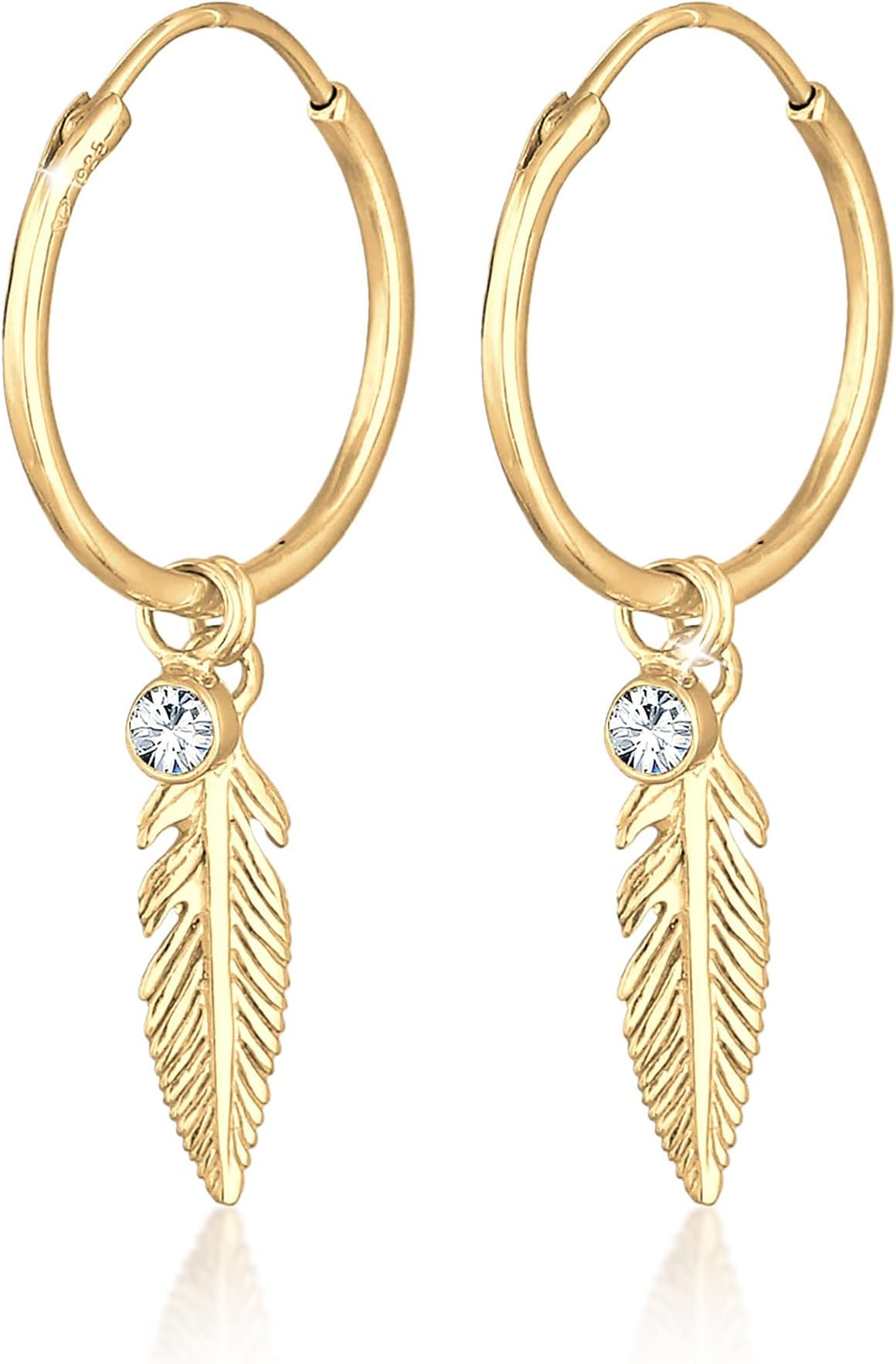 ElliEarrings Creole Feather Boho Crystals 925 Sterling Silver