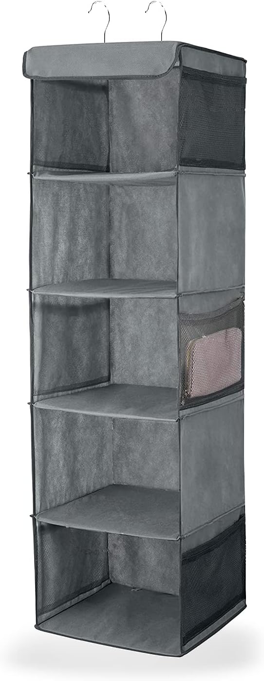 Hanging Closet Organizers and Storage 5-Shelf Closet Hanging Storage Shelves (Grey)