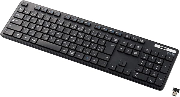 Elecom TK-FDM110TKBK Wireless Keyboard, Thin, Membrane Type, Antibacterial, Numeric Key, Black - 1