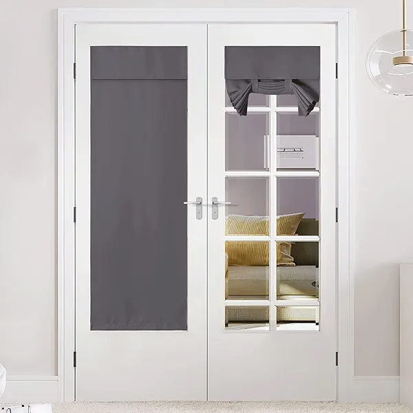 NICETOWN Blackout Door Curtain - Blinds for Indoor Windows Thermal Insulated Trica Window Covering for Patio French Door Front Privacy Sidelight Glass Curtain, W26 x L72 inch, 1 Panel, Grey