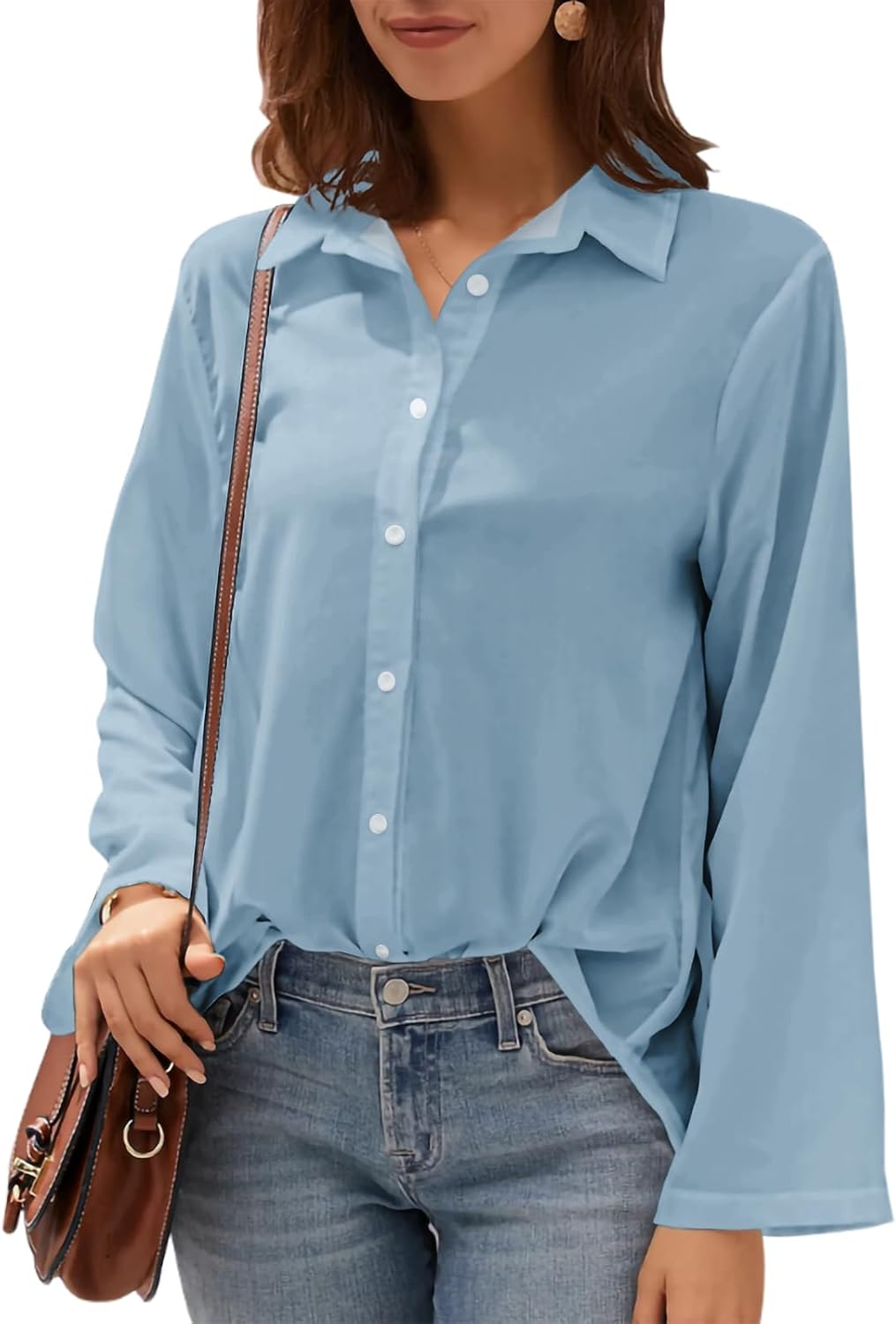 Dress Shirts for Women Boho Long Sleeve V Neck Classic Button Down Collared Outfits...