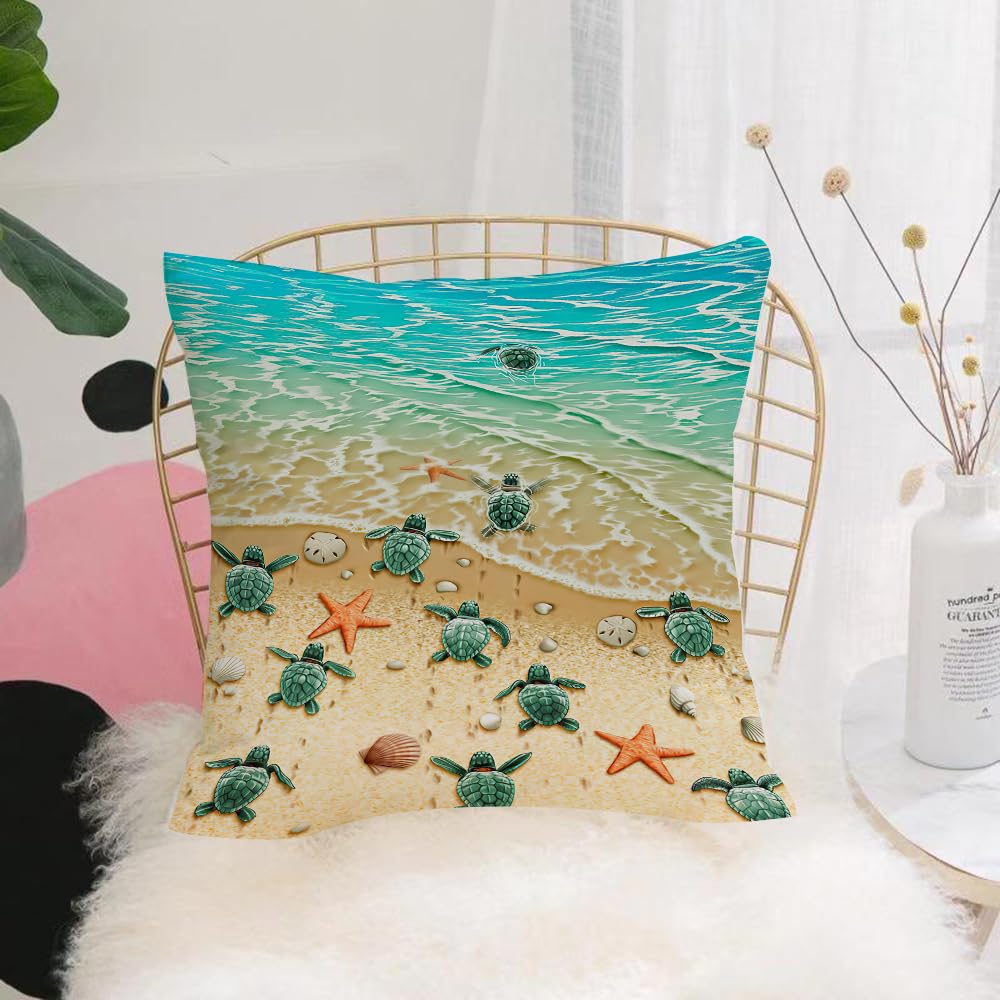 HYOSXW Cushion Cover,Throw Pillow Case Home Decorative for Living Room Bedroom Sofa Chair 16X16 Inch,Coastal turtle beach adventure, turtle coastline, ocean wonders on the beach,Pillowcase 40X40cm