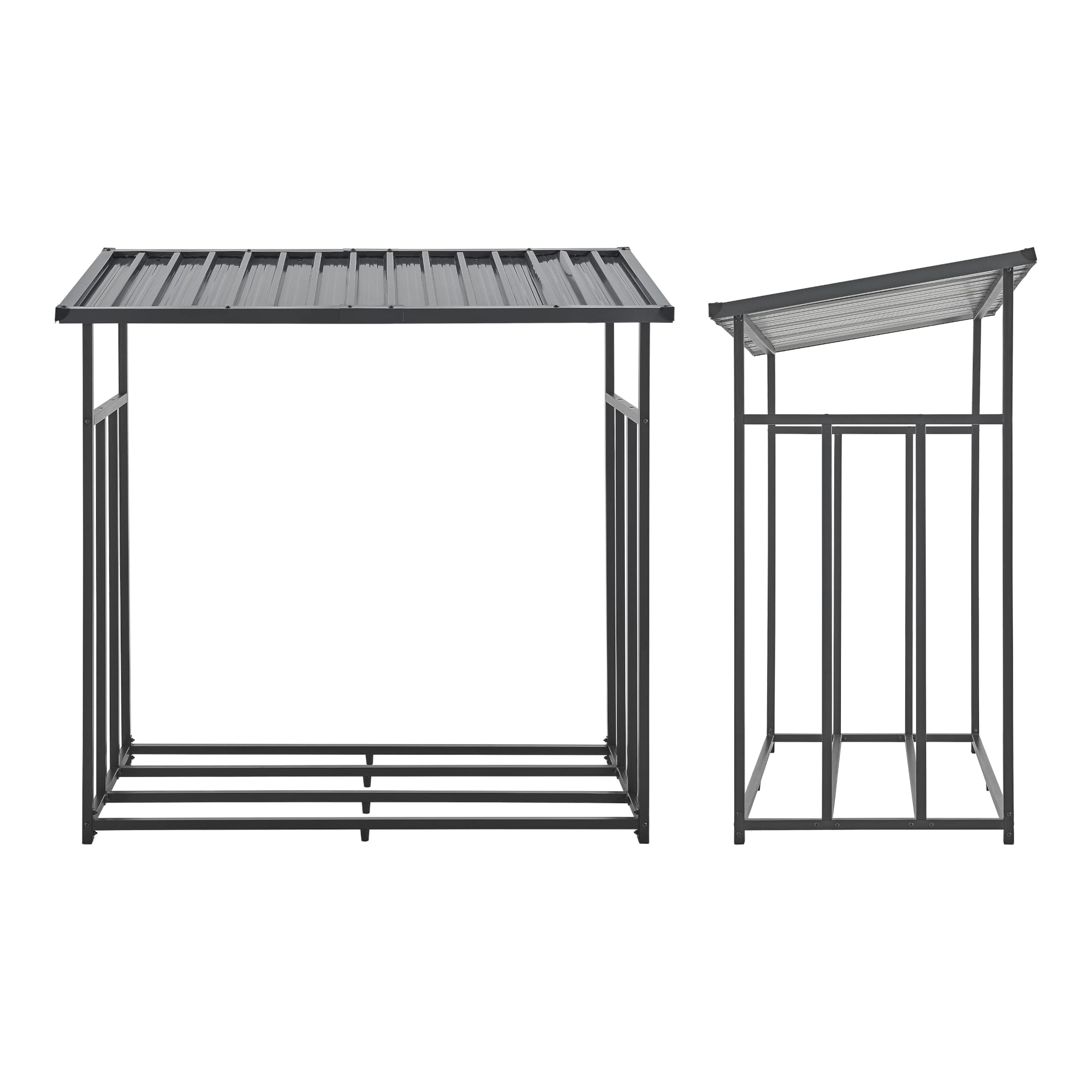 casa.pro Abri-Bûches Couvert avec Housse de Protection Support Bois de Chauffage Range-Bûches pour Stockage Extérieur Acier Galvanisé Laqué Polyester Métal Noir