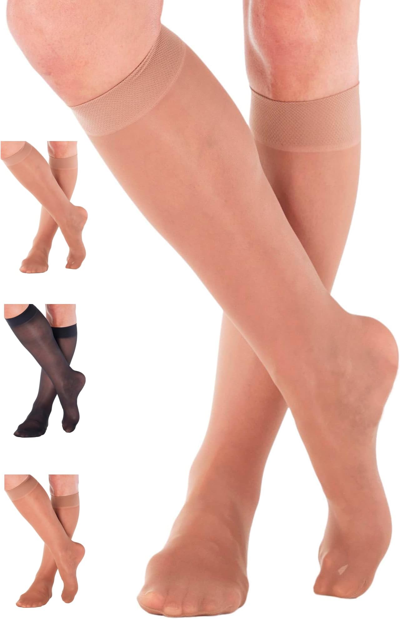 Made in USA - Sheer Compression Socks for Women 8-15 - Support Stockings - A107