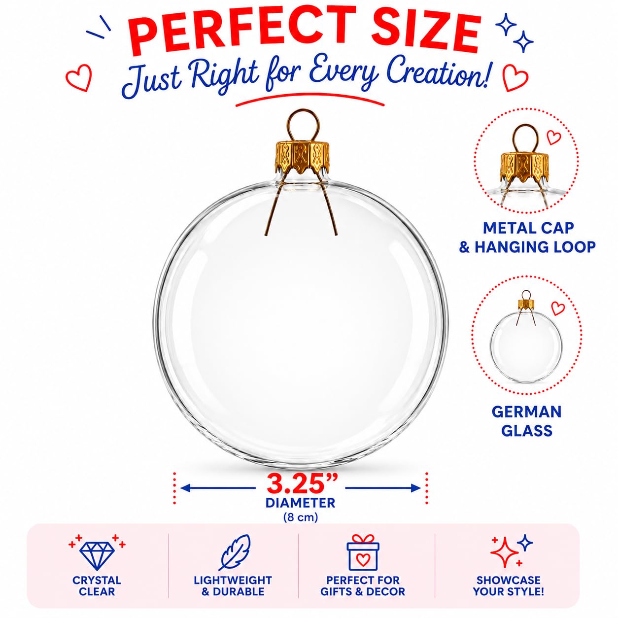 Lot de 6 boules de Noël en verre transparent 8,2 cm