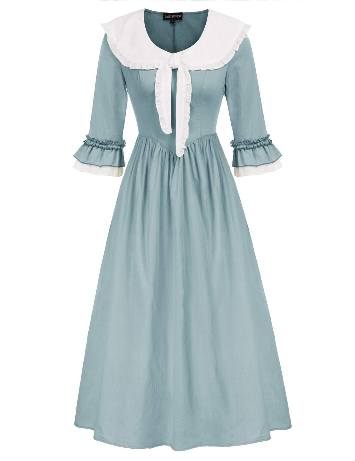 Women's Colonial Pioneer Costumes Retro Pastoral Pilgrim Historical Dress Blue US 10