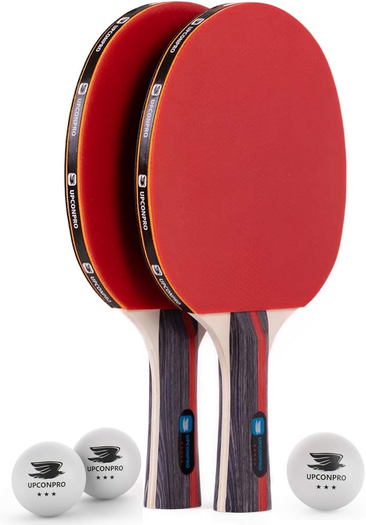 Professional Ping Pong Paddle Set - 2 Pack Premium Table Tennis Racket Set, 3 Professional Game Balls, Training Recreational Racquet Kit, Durable Handle Sturdy Rubber, Portable Carry Case Bag