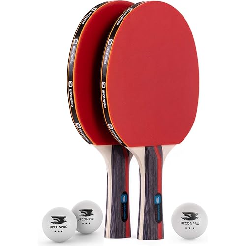 Professional Ping Pong Paddle Set - 2 Pack Premium Table Tennis Racket Set, 3 Professional Game Balls, Training Recreational Racquet Kit, Durable Handle Sturdy Rubber, Portable Carry Case Bag