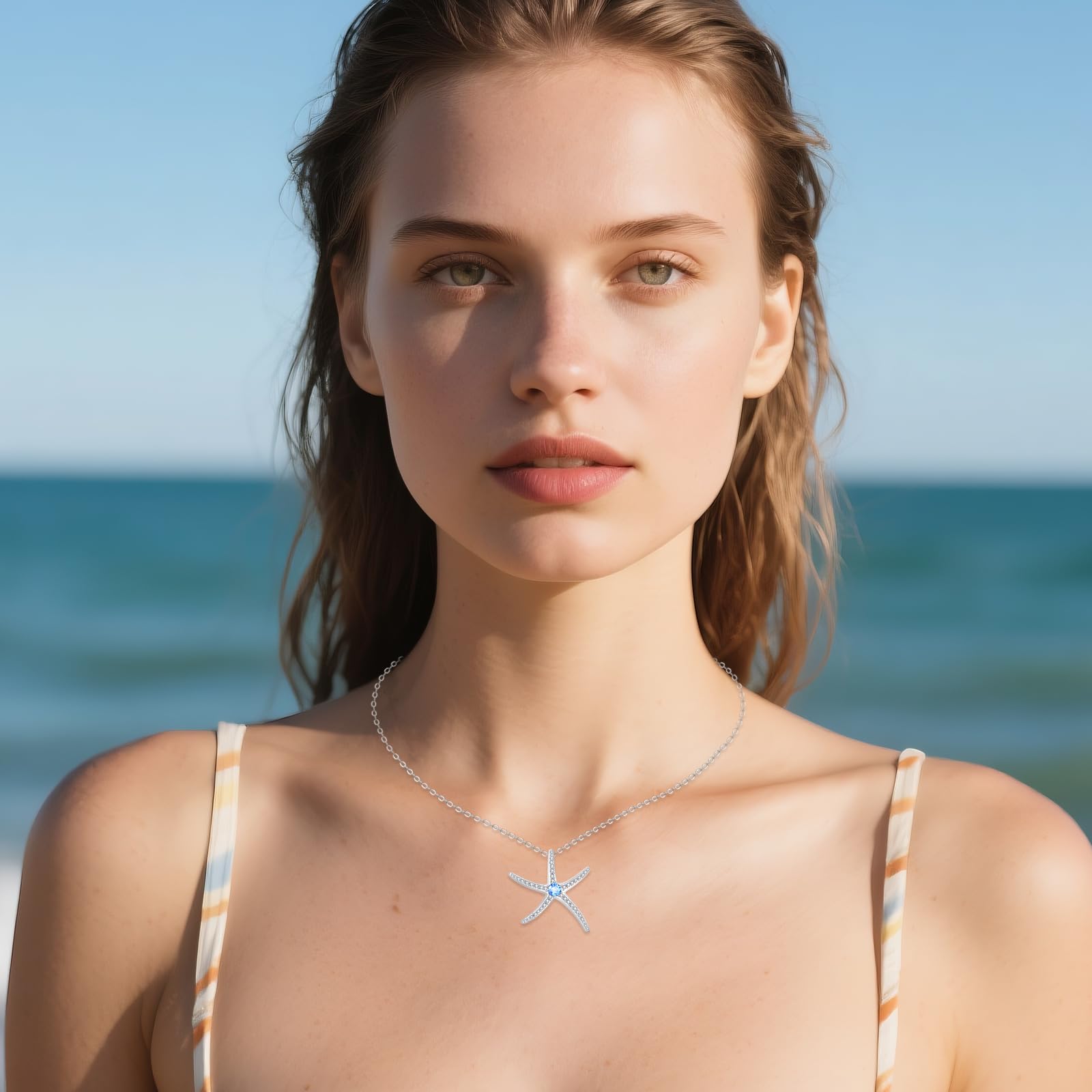 KZX Collar de estrella de mar de plata de ley 925 con colgante hawaiano de playa náutica, joyería de regalo para mujer