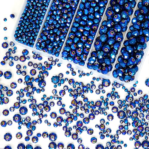Laopottbeads 800Pcs 4/6/8/10mm Crystal Glass Beads for Jewelry Making Beads for Bracelets Necklace Pendants Making Supplies(Peacock Blue)