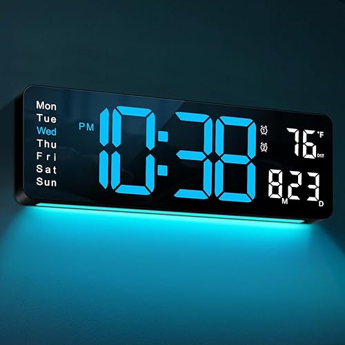Miniatura 8 de MASHI Reloj de pared digital, reloj digital de pantalla grande de 16 pulgadas con control remoto, reloj de pared con atenuación automática con luz