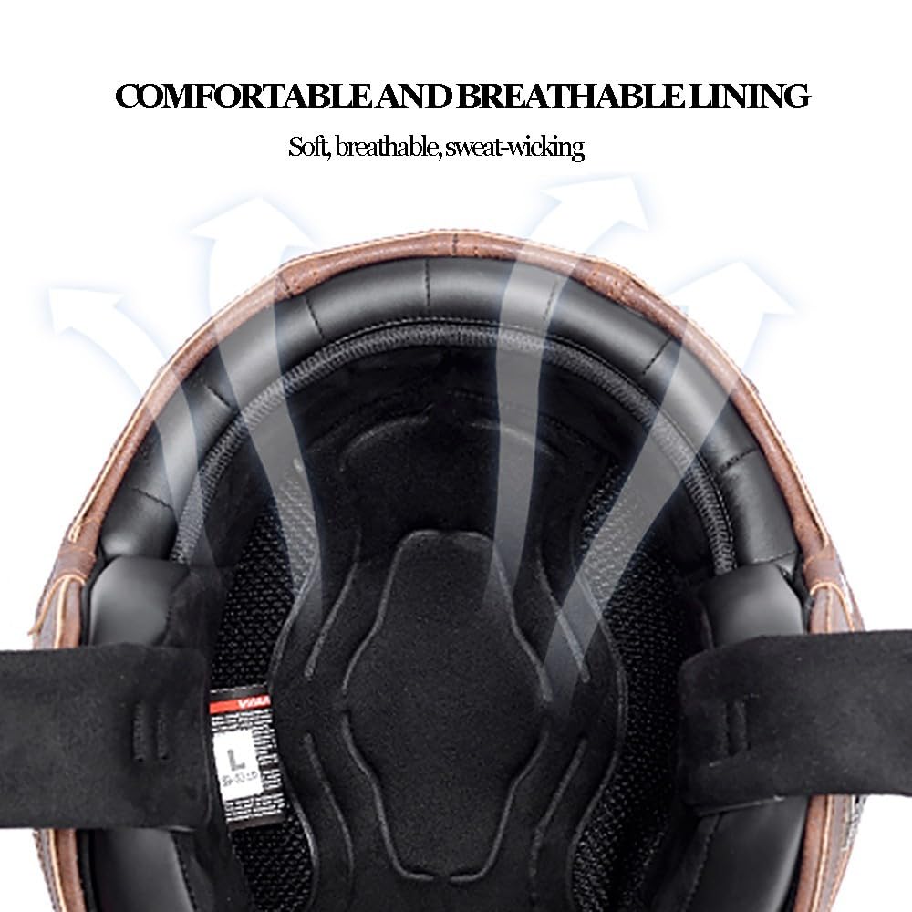 Casco de Cara Abierta para Motocicleta, Medio Casco Aprobado por ECE con Gafas, Cuero Casco De Motocicleta, Estilo Retro Vintage, Casco de Motor Jet para Hombres Y Mujeres