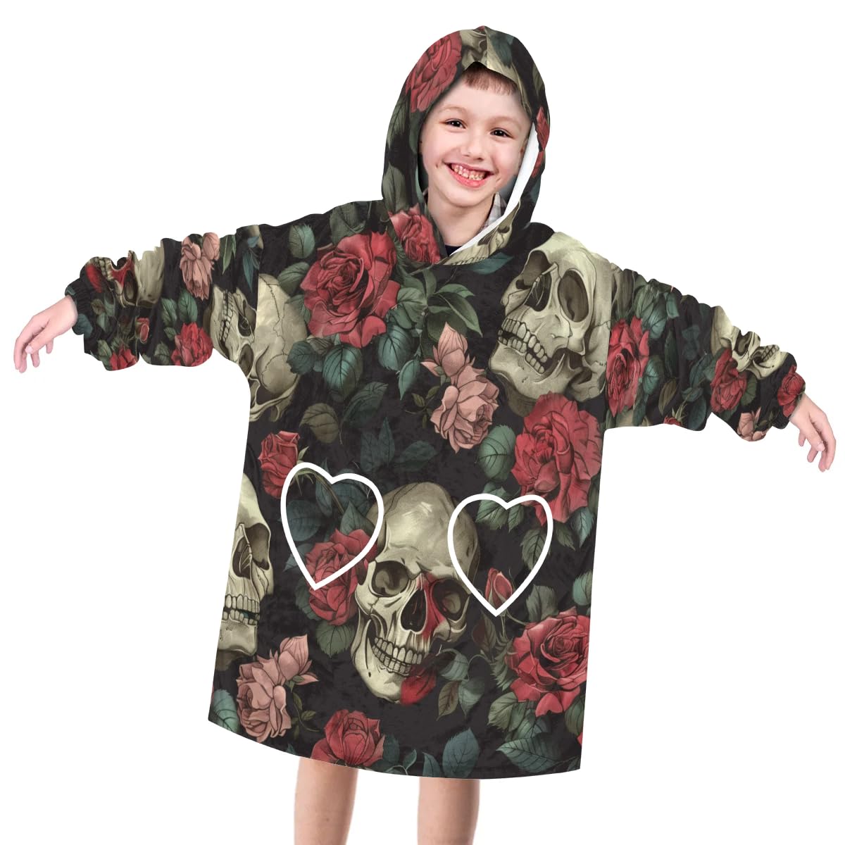 Wearable Blanket Hoodie for Kids, Skull Head (3) Fleece Sweatshirt Blanket Oversized Blanket Sweatshirt with Pocket Flannel Warm Hooded Blanket 6-10 Year Old Girl Boy Gift, One Size
