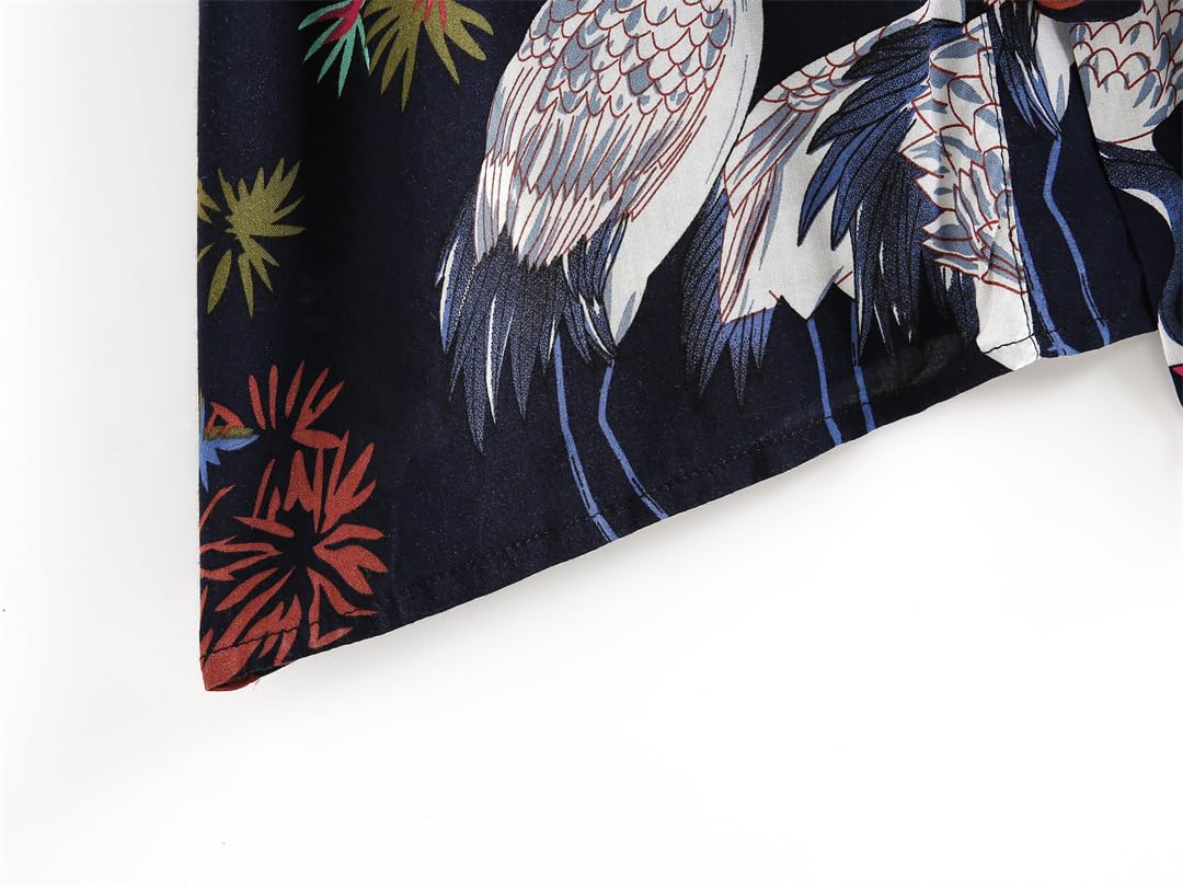 Batas vintage kimono botánico coberturas casual kimonos mujeres tops sueltos capas de playa, azul marino, L