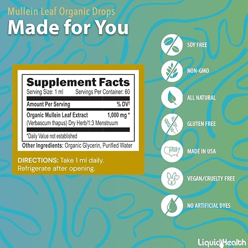 Miniatura 5 de LIQUIDHEALTH USDA - Gotas de extracto de hoja de gordolobo orgánico para pulmones  Gotas limpiadoras de hierbas para fumadores, apoyo inmunológico,