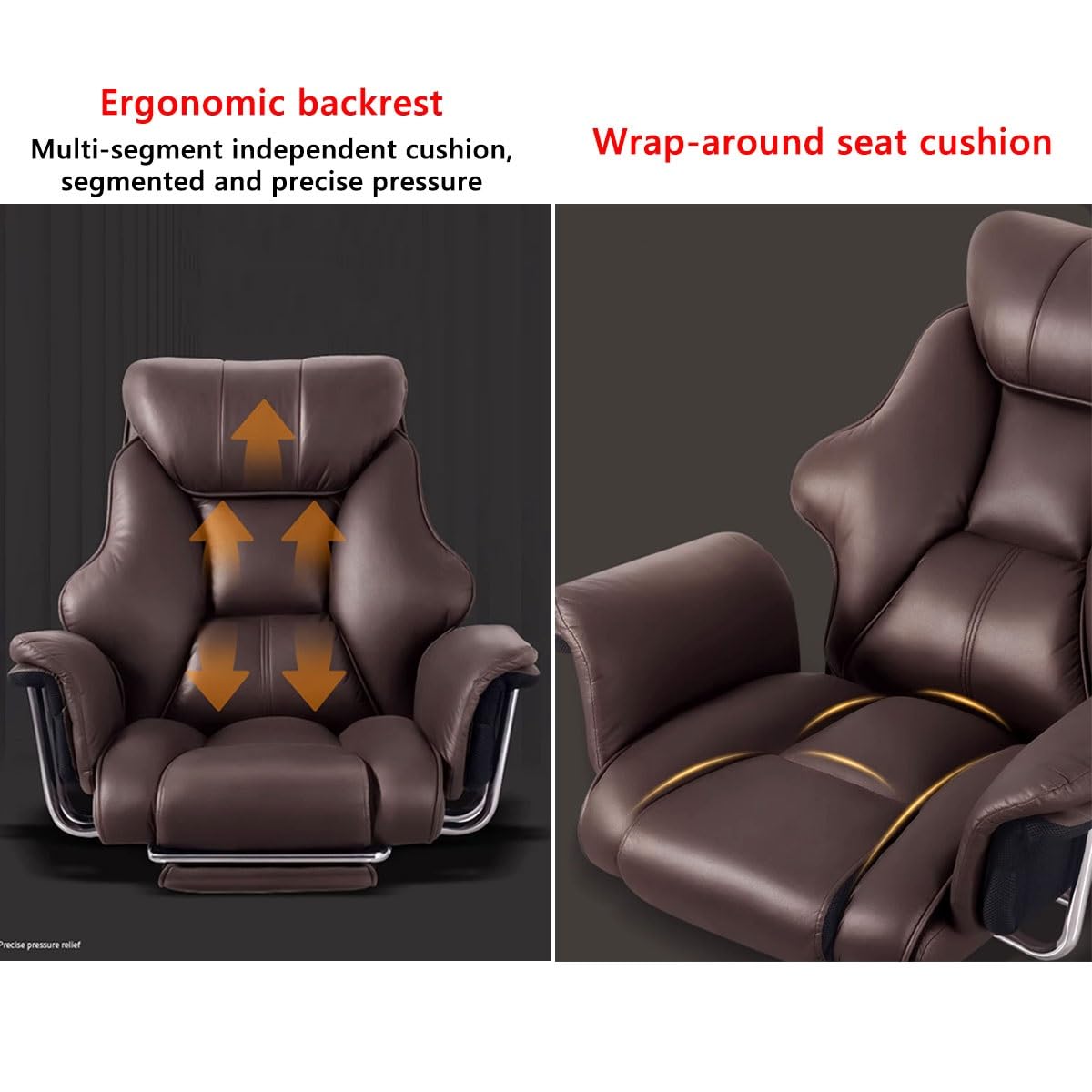 Ergonomiczne krzesło biurowe z wysokim oparciem, fotel biurowy z obrotową regulacją wysokości, skórzane, tapicerowane siedzisko, lateksowa wyściółka, niebieski/A