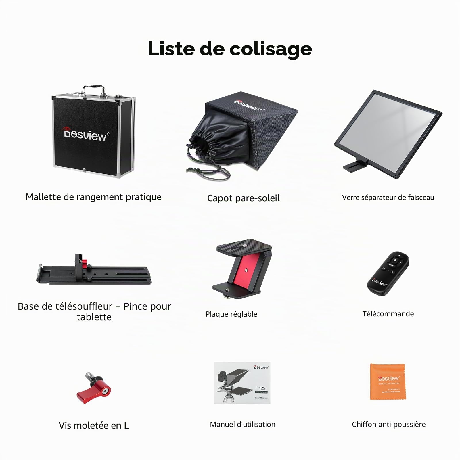 Desview T12S Téléprompteur en Alliage d'aluminium, écran Haute résolution de 12,9 Pouces, téléprompteur en métal avec télécommande APP Compatible avec iPad, Tablette, Smartphone pour caméscope DSLR
