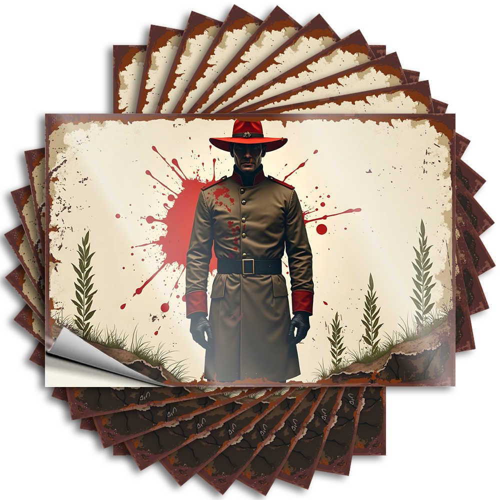 Sticker Door Reading Red-clad Soldier Amidst Bloodstains: A Graphic Artwork for Farmers - Holiday Easy Peel Removable(6X9CM)