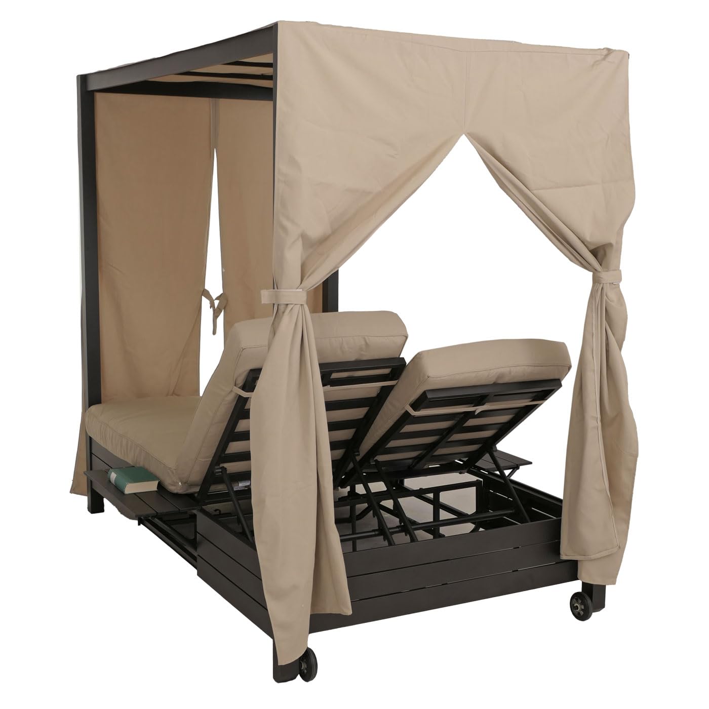 Mendler Aluminium Lounge-Gartenliege HWC-O18 schwarz, Kissen Creme | XL, Sonnenliege, Bali-Liege, Daybed, 10cm-Polster, 193x126x204cm