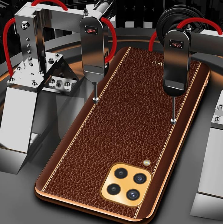 Image of Vaku Luxos Luxemberg Back Cover Case for Samsung Galaxy M53 5G with Leather Pattern Design Gold Electroplated Soft TPU Cover Shockproof Protective Case - Brown