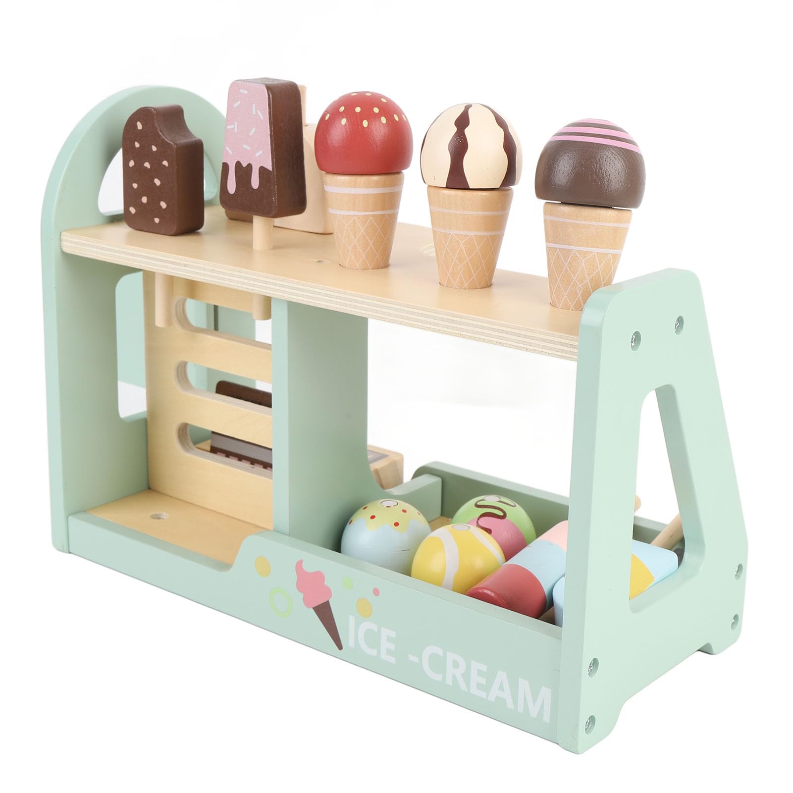 Fockety Juguete de Madera de Helado con Mostrador para Niños, Set de Comida