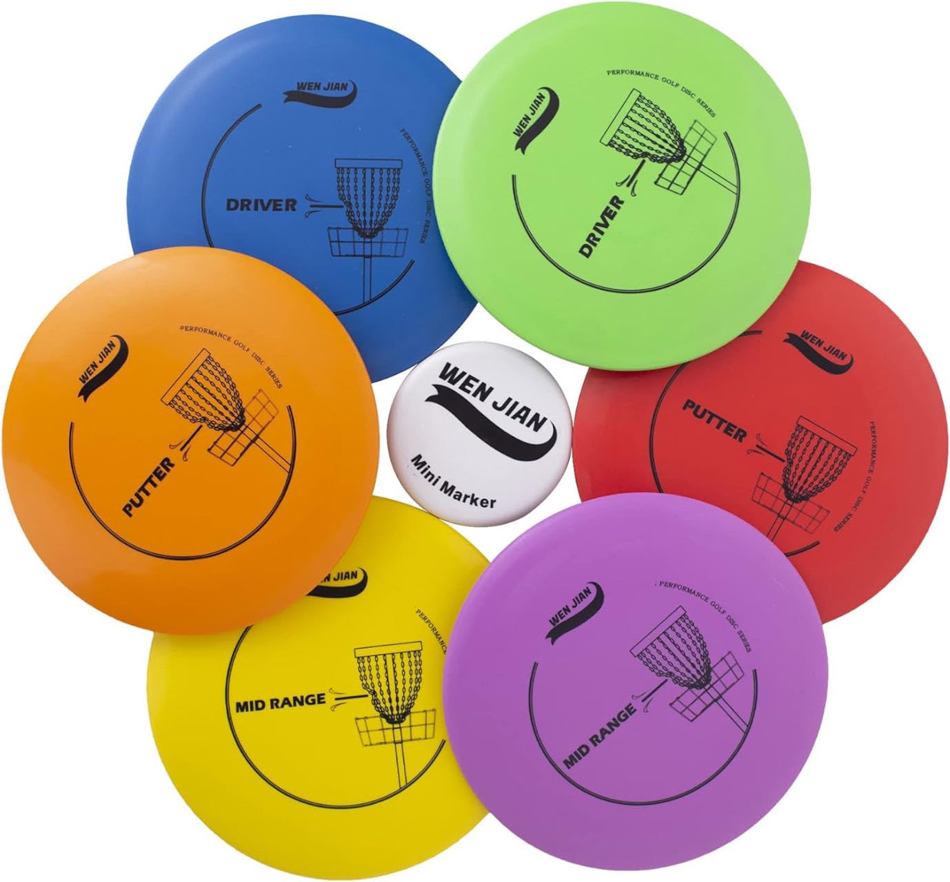 WENJIAN Disc Golf Set with 6 Discs-2 PCS Driver, 2 PCS Mid Range, 2 PCS Putter, Include Starter Disc Golf Carry Bag WENJIAN Disc Golf Set with 6 Discs-2 PCS Driver, 2 PCS Mid Range, 2 PCS Putter, Include Starter Disc Golf Carry Bag
