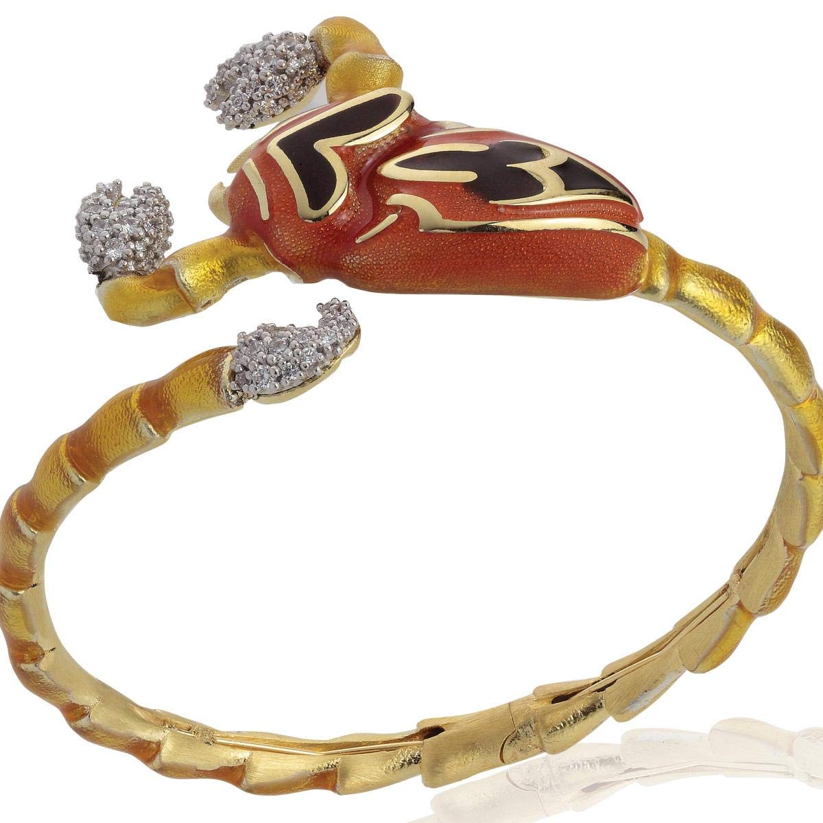 Artlinea Bracciale rigido Scorpione in argento 925, rodiato, con smalto eseguito a mano e cubic zirconia