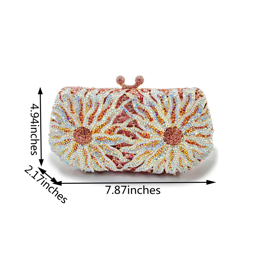 QMLGB Glitter Women Rhinestone Flower Clutch Purse Diamonds Evening Bag Crystal Wedding Clutch Handbag for Prom Cocktail, Multicolor