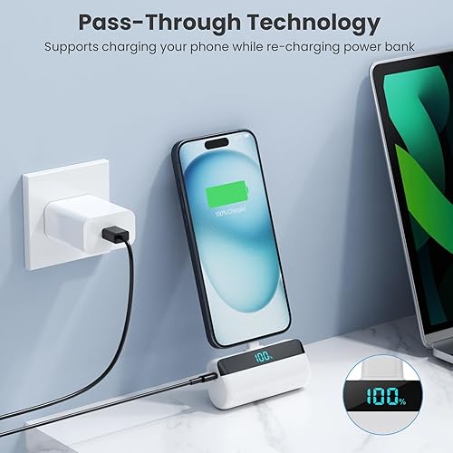 Miniatura 6 de Paquete de 2 mini cargador portátil de 5500 mAh para iPhone 1516 Series, pantalla LCD de 15 W PD de carga rápida, banco de energía, conector USB C,