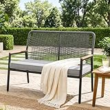LIFERUN Gartenbank Rattan, 2-Sitzer Gartenstuhl Polyrattan, Sitzbank Outdoor, Gartenmöbel Metall und Rattan, Wetterfest, WPC Armrest, 64x115x94cm,...