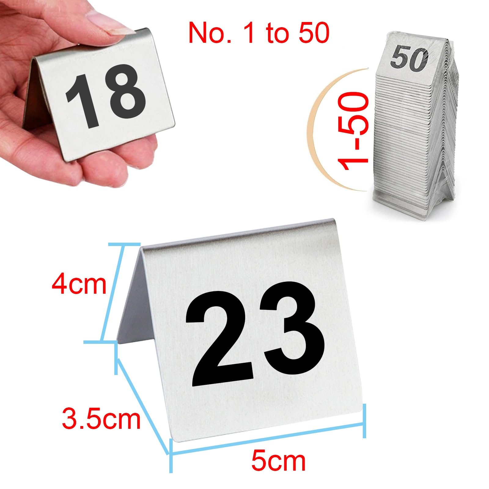 Table Numbers Doppelseitige Edelstahl Tischnummernschilder, Restaurant Tischnummernkarten Zelt Tischnummernständer, Sitzkarte Für Party Bankette Hochzeitsempfang Veranstaltungen(1 to 50)