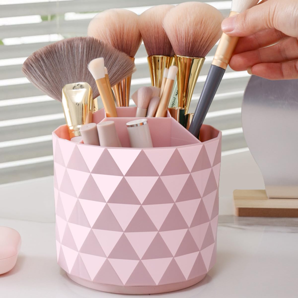 Make Up Pinselhalter Organizer 3 Stück Drehbar aus Robustem PP Material in Weiß Grün Pink für Schminktisch und Schreibtisch Badezimmer Büro