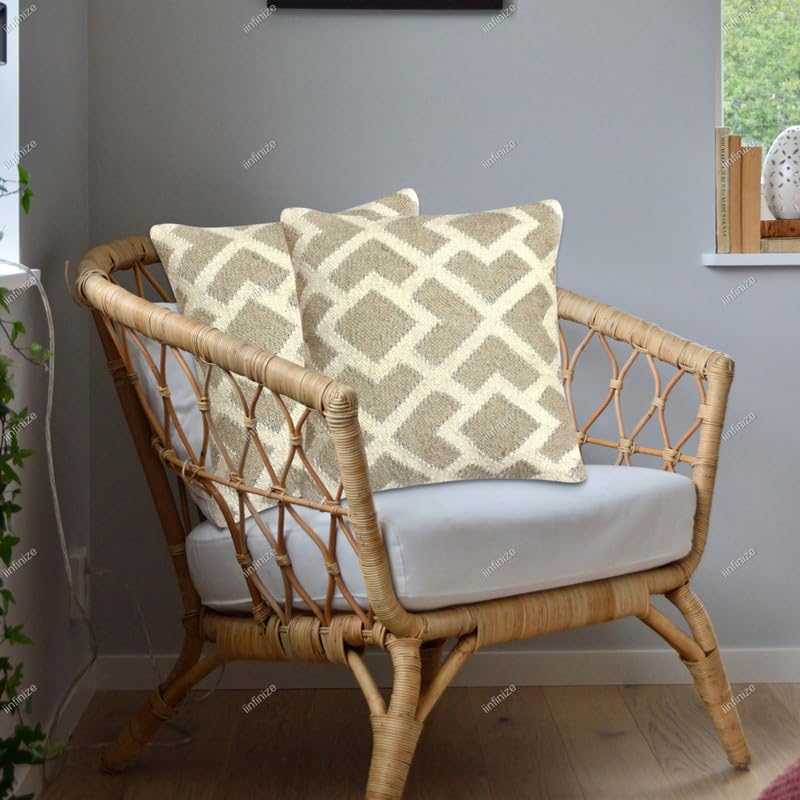 Housse de coussin en jute et laine vintage 45x45 tissé main