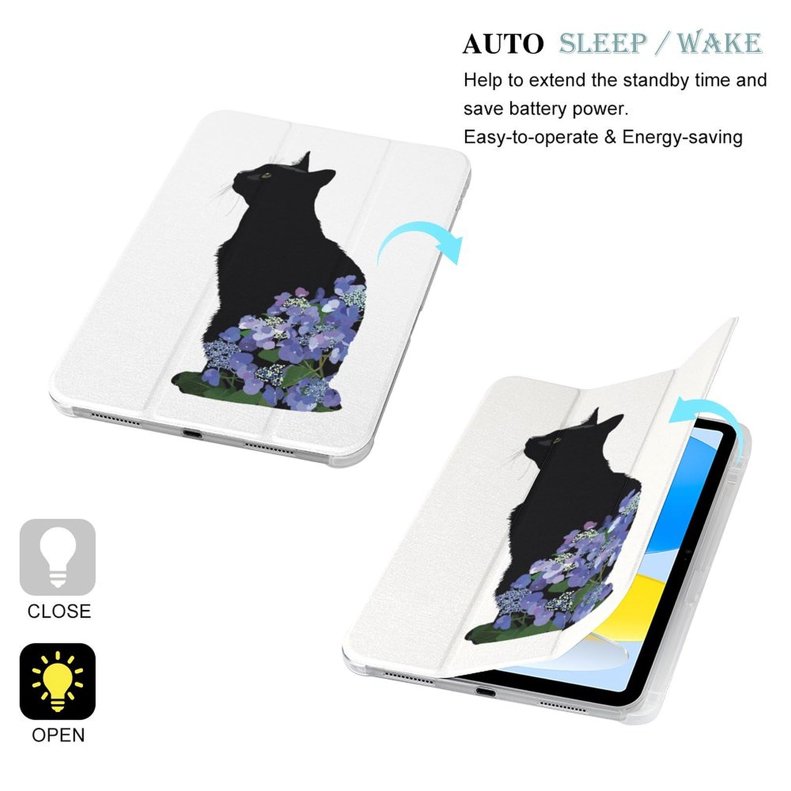 Amazon.co.jp: 水彩スカル 黒猫 花 ネコ柄 猫柄 iPad 第11世代 (A16