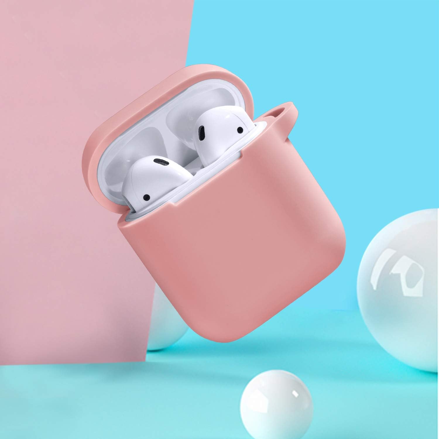 GEAK for AirPods Case, (Front LED Visible), Anti-Dust Shockproof Protective Silicone Case Cover with Keychain Compatible for Apple AirPods 1 & 2 Wireless Charging Case, Light Pink