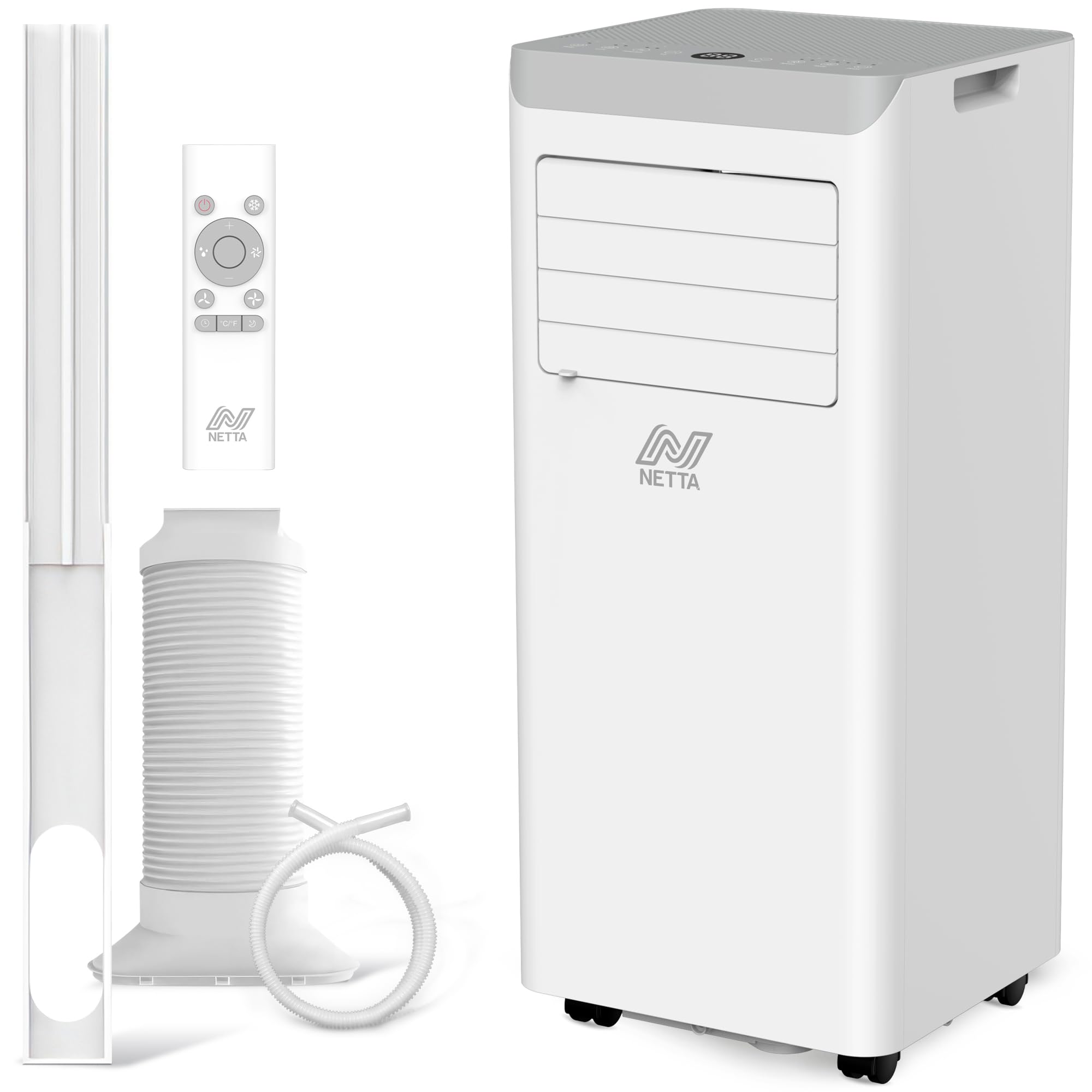 Netta White Portable Air Conditioner 7000 Btu - 3 In 1 Air Conditioning Unit With Dehumidifier & Cooling Fan - 24H Timer, Remote & Led Touch Control - Portable Conditioner For Bedroom, Home & Office