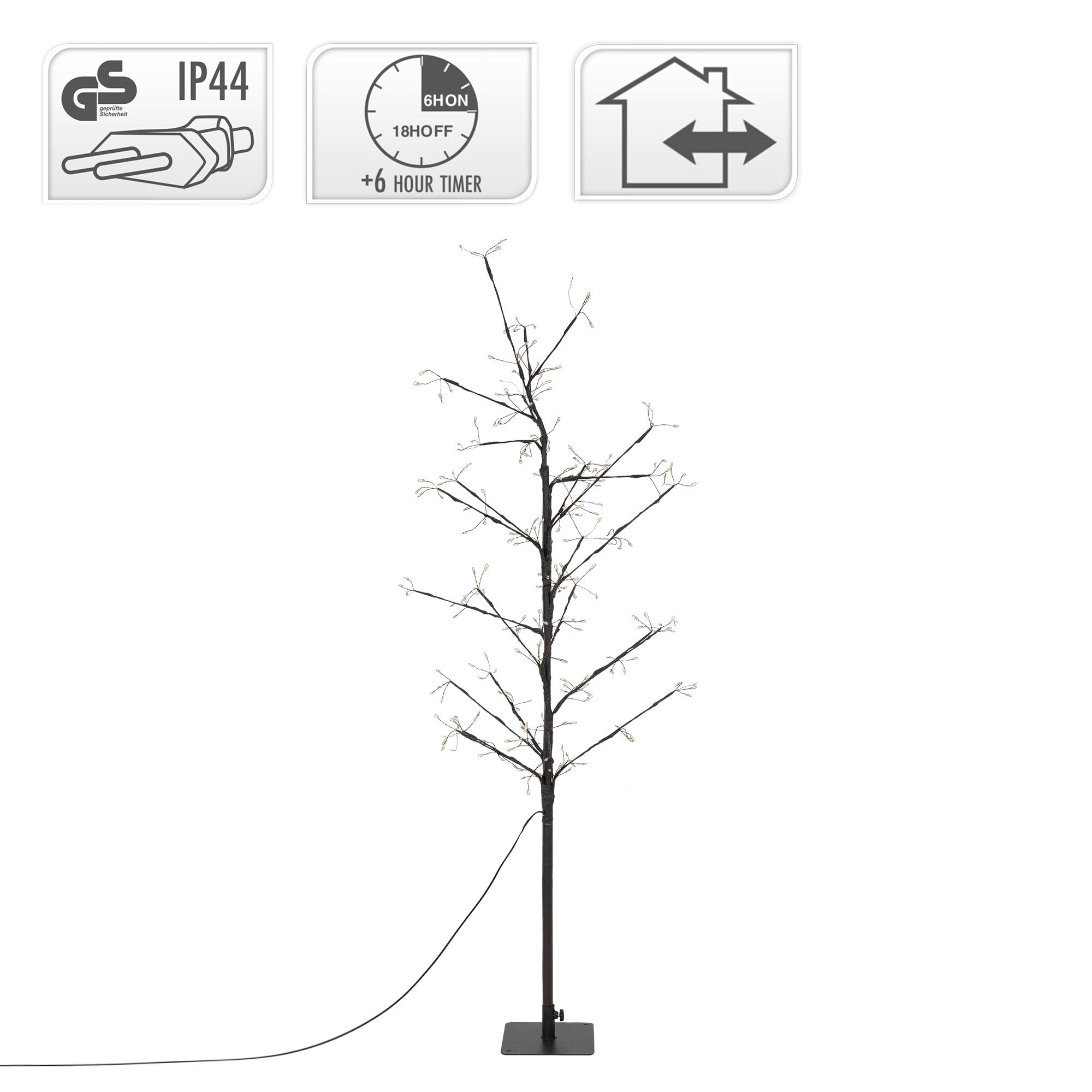 ECD Germany Albero Luminoso a LED Bianco Caldo, 120 cm, Decorazione Natalizia con 240 LED e Timer per Interni ed Esterni IP44, Abete Artificiale con Rami Flessibili per Natale, Addobbo per Casa