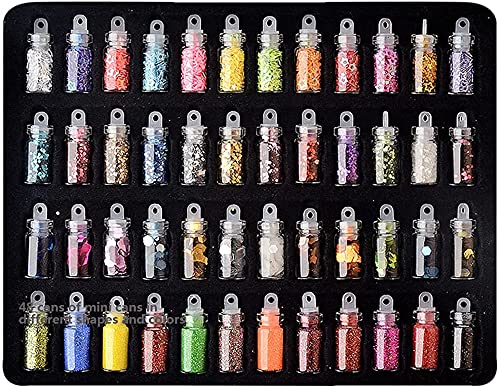 CHIROGRAPHY 48 Colors Mixed Shapes Set Glitter Nail Sequins Powder Holographic Chunky Glitter for Nail Art Variety Face Body Eye Hair Festival Stars Hexagons Shaped Mirror Sequins DIY Decoration Kit-image-25