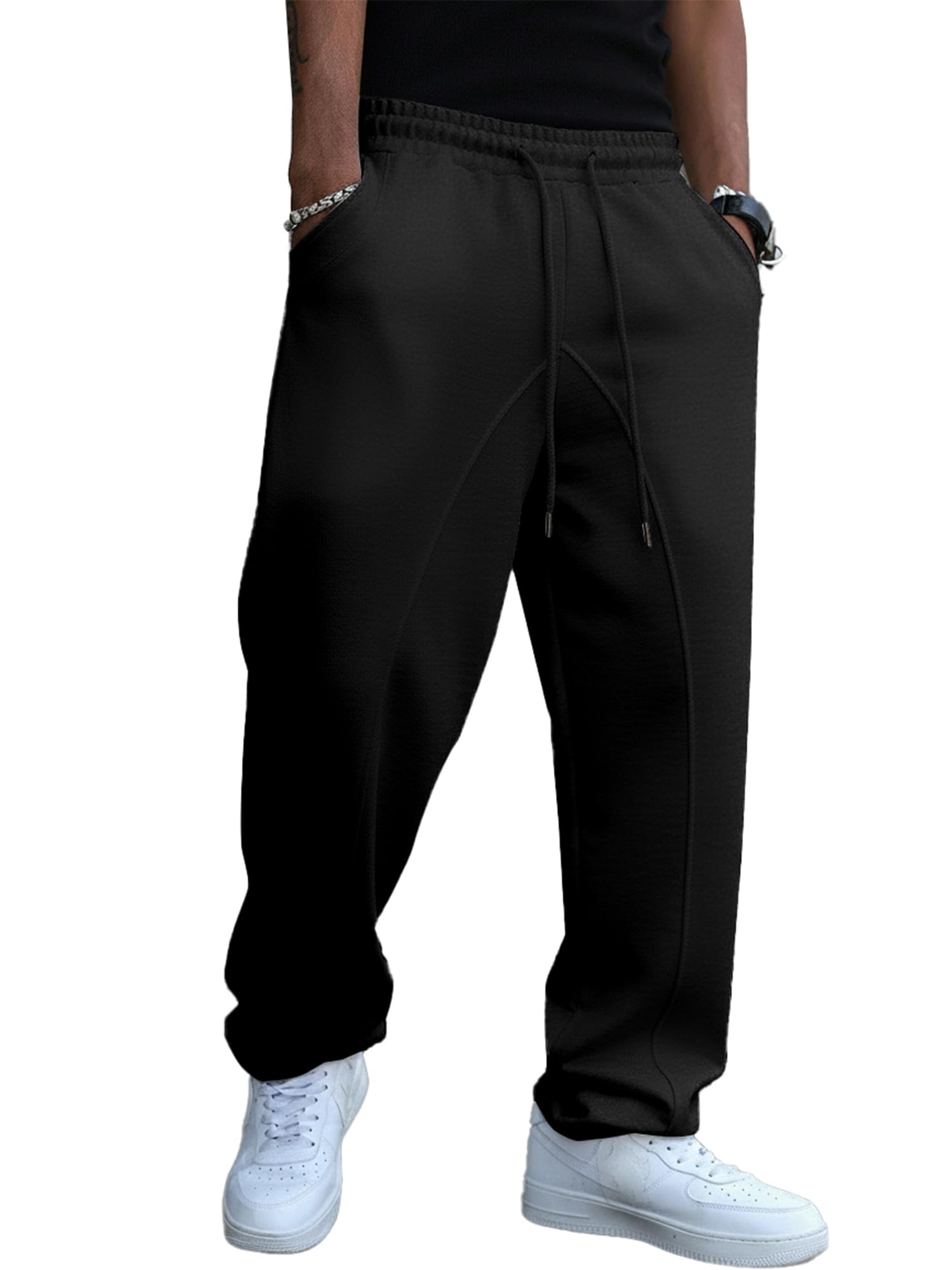 JMIERR Herren Casual Baggy Hosen Breite Beine Reisehosen Streetwear Joggers mit Taschen