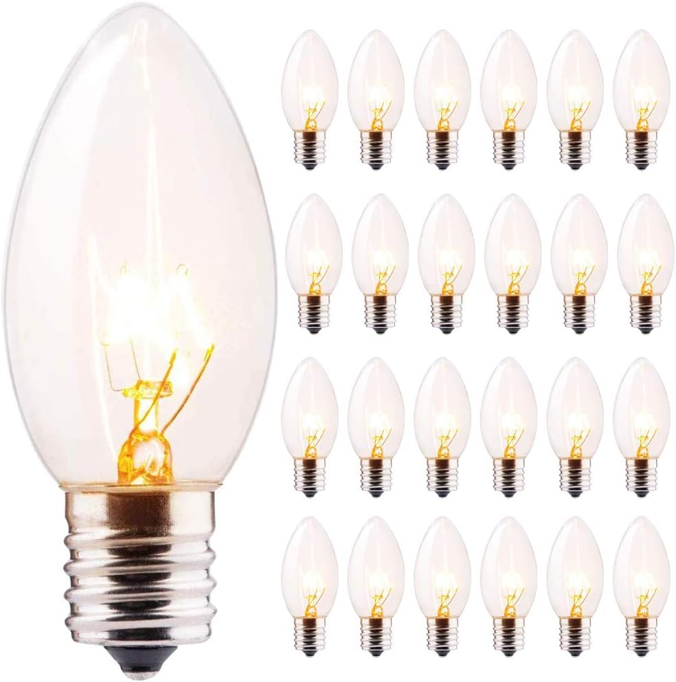 Xingzd 25PK C9 Christmas Light Bulbs Vintage C9 Replacement Bulbs Clear