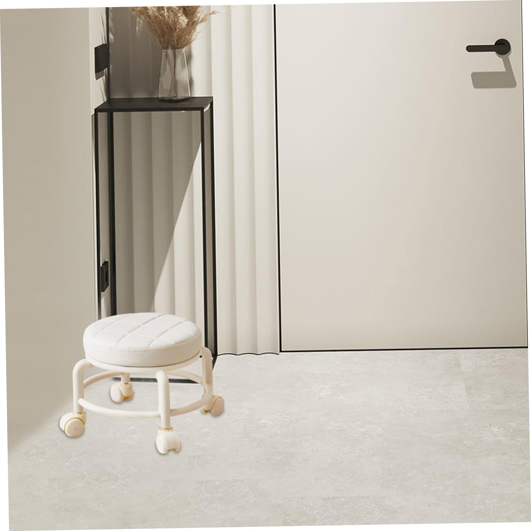 Taburete bajo con Ruedas, taburetes con Ruedas de 10, 2 Pulgadas de Alto, Taburete pequeño con, Silla de pedicura giratoria de 360 ​​° para el hogar, Oficina, Garaje, Tienda, Color Beige