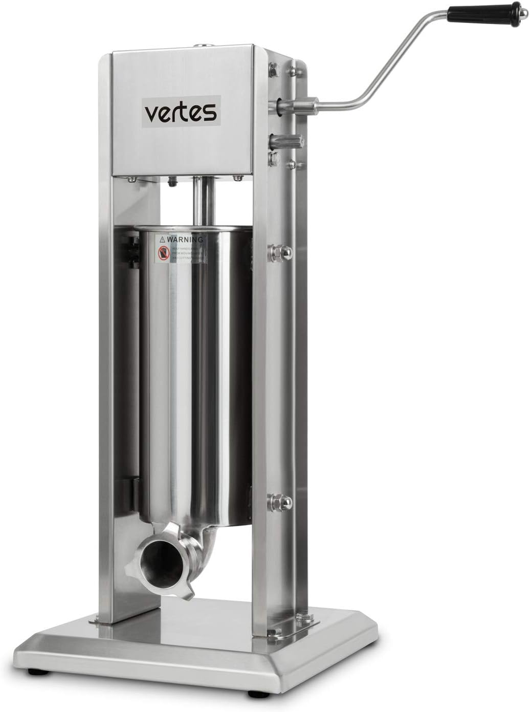 VERTES 5L Stainless Steel Sausage Filler (incl. 4 Stuffing Tubes Ø 16, 22, 32, 38 mm, 2 Gears, 3 Seals)