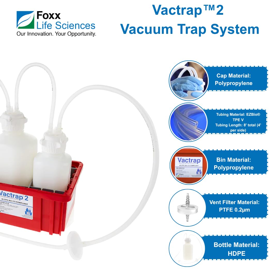 Foxx Life Sciences Pułapka próżniowa 302-2101-FLS, 2 l + 1 l, butelka próżniowa, HDPE, 53 mm VersaCap z dwoma 0.6 cm HB i zamykanym portem wentylacyjnym, pojemnik pomocniczy, kompatybilny z