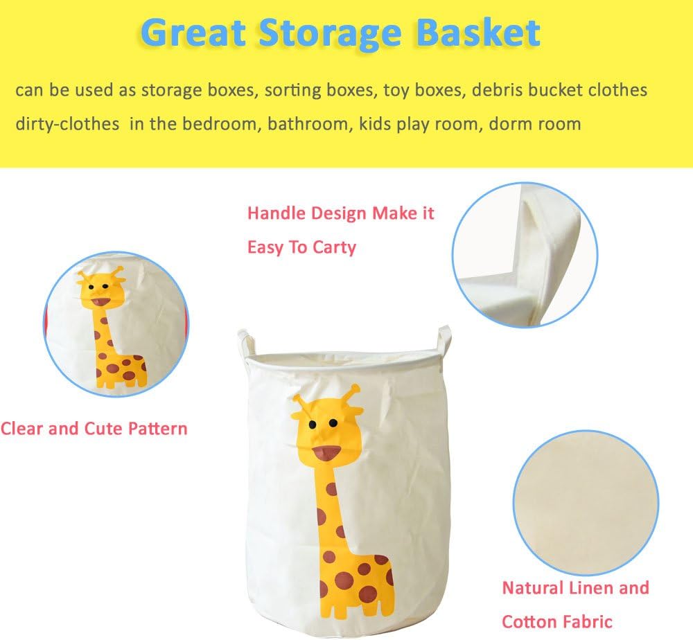 DuShow Cartoon Animals Large Size Laundry Basket Dirty Clothes Storage Basket Waterproof Cartoon Foldable (Giraffe)