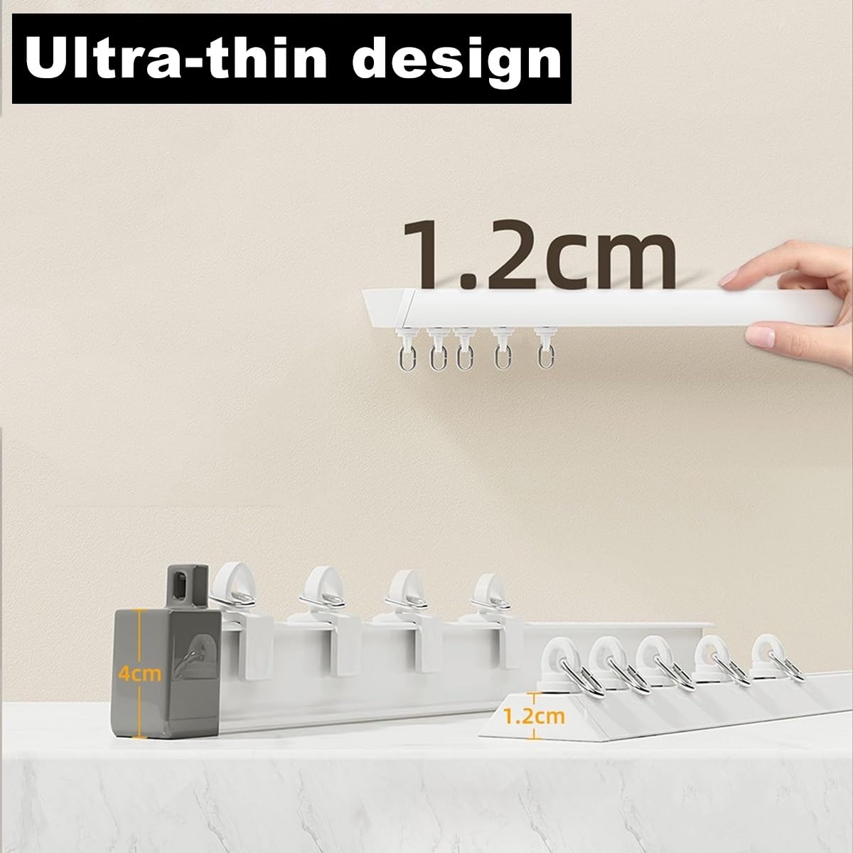 Support de tringle auto-adhésif sans perçage pour plafond et mur, facile à installer pour salon, chambre à coucher, cuisine et plus encore (blanc, 190 cm)